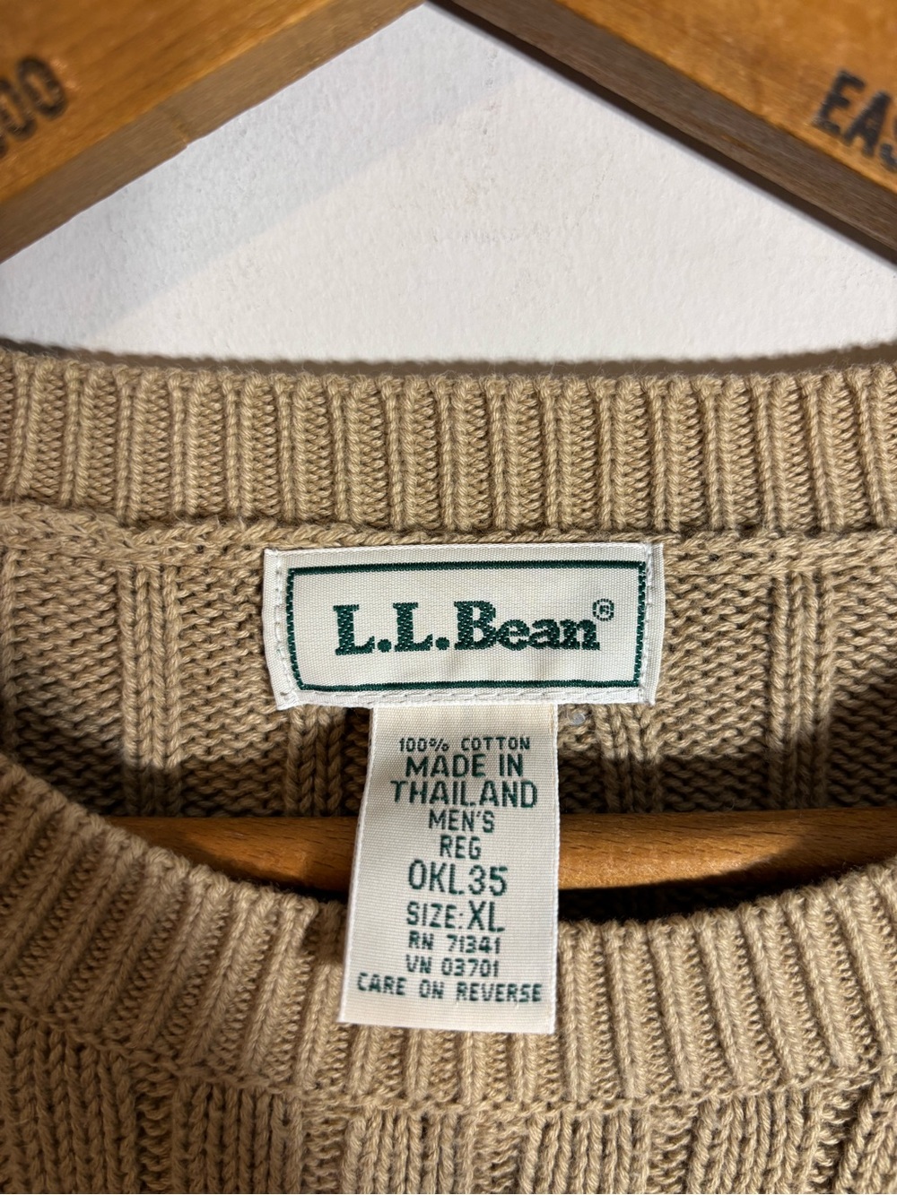 LL Bean Fisherman’s Sweater XL Cotton Cottage Tan - Picture 2 of 5